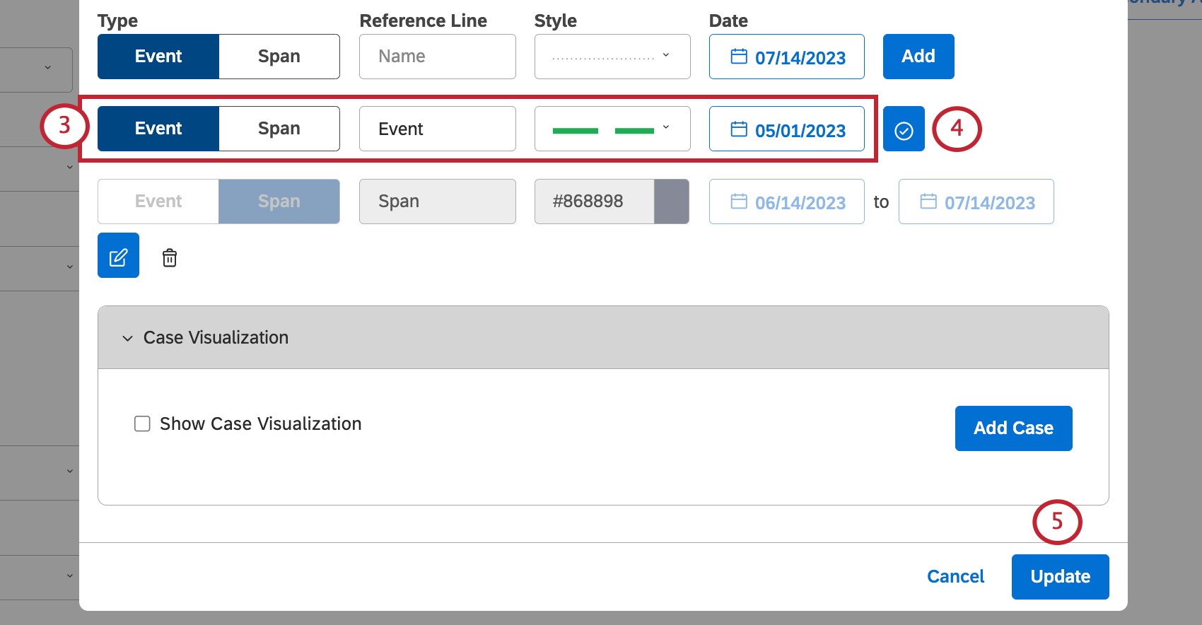 Edición de detalles de configuración de una línea de referencia