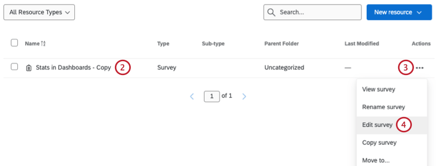 modifier les options de lenquête dans les options des ressources