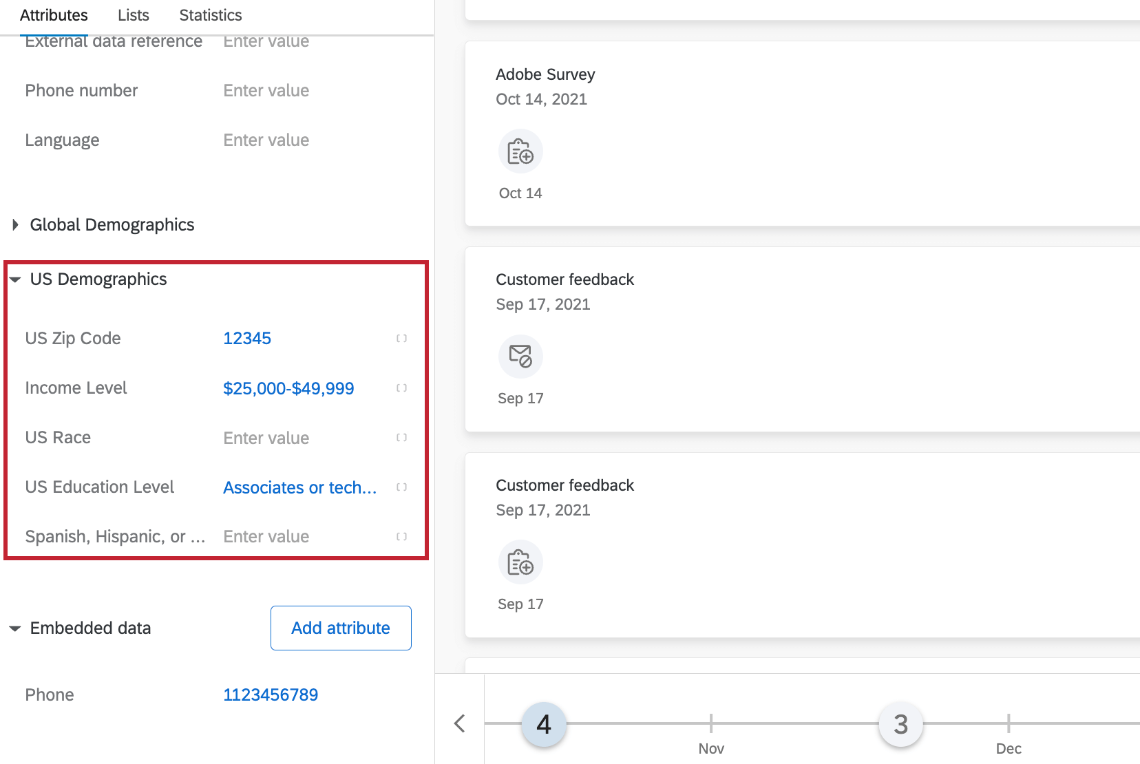 XMD の個々の連絡先プロフィールの人口統計フィールドを使用します。