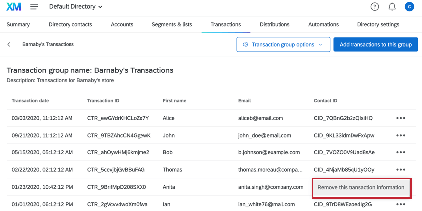 removing a single transaction from the group