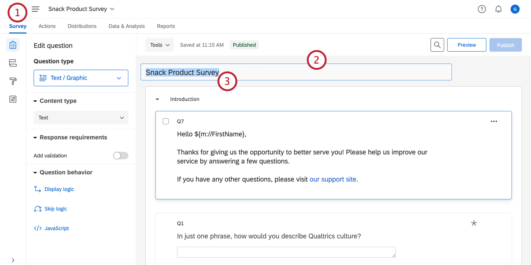 Editing the Project name from the survey editor