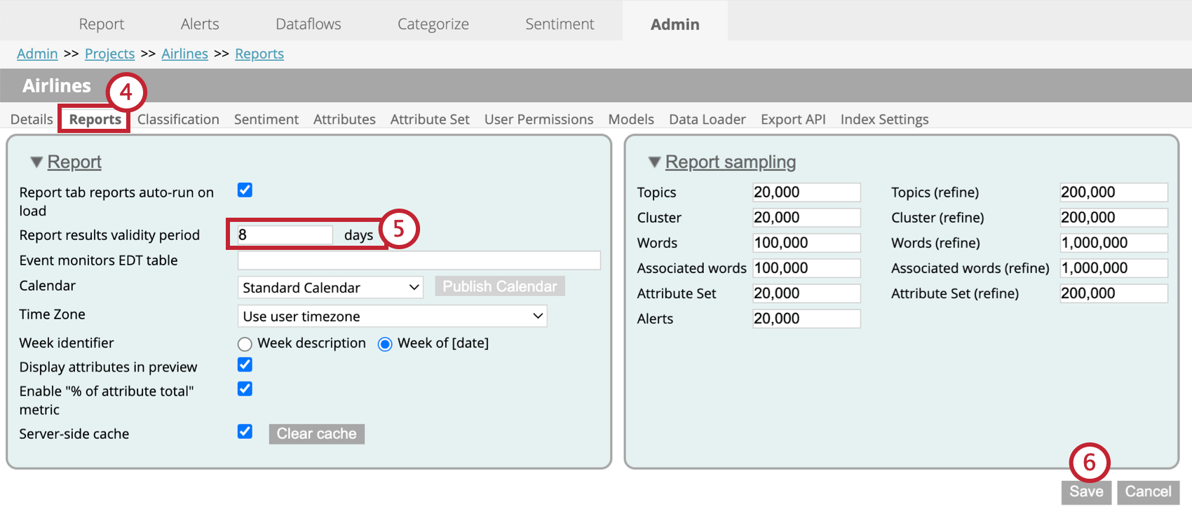 configuration de longlet Rapports dans longlet administrateur
