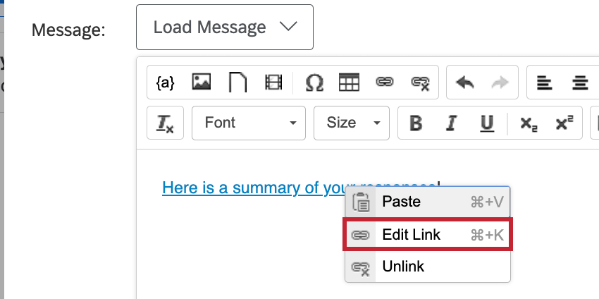 Screenshot eines Hyperlinks, auf den mit der rechten Maustaste geklickt wurde, um die Option "Link bearbeiten" anzuzeigen