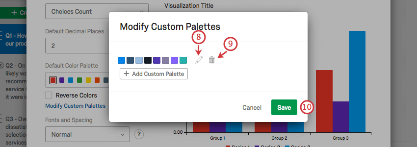 edit and delete buttons next to new color palette