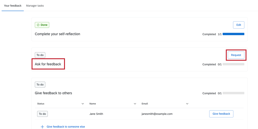 clicking request in the ask for feedback section