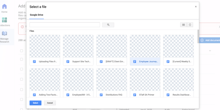 fenêtre de Google drive