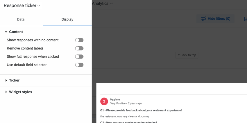 the content options