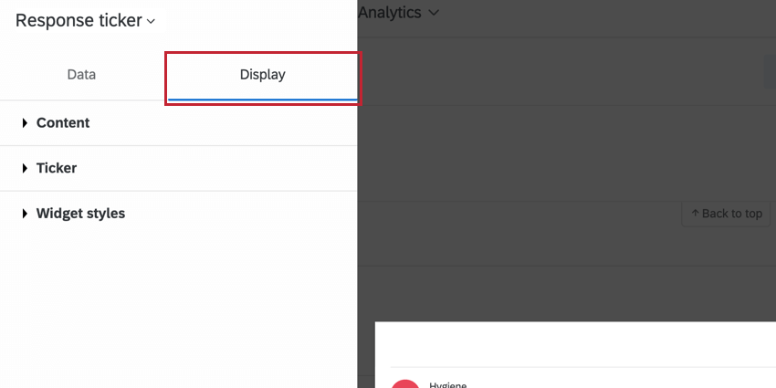 the display option section