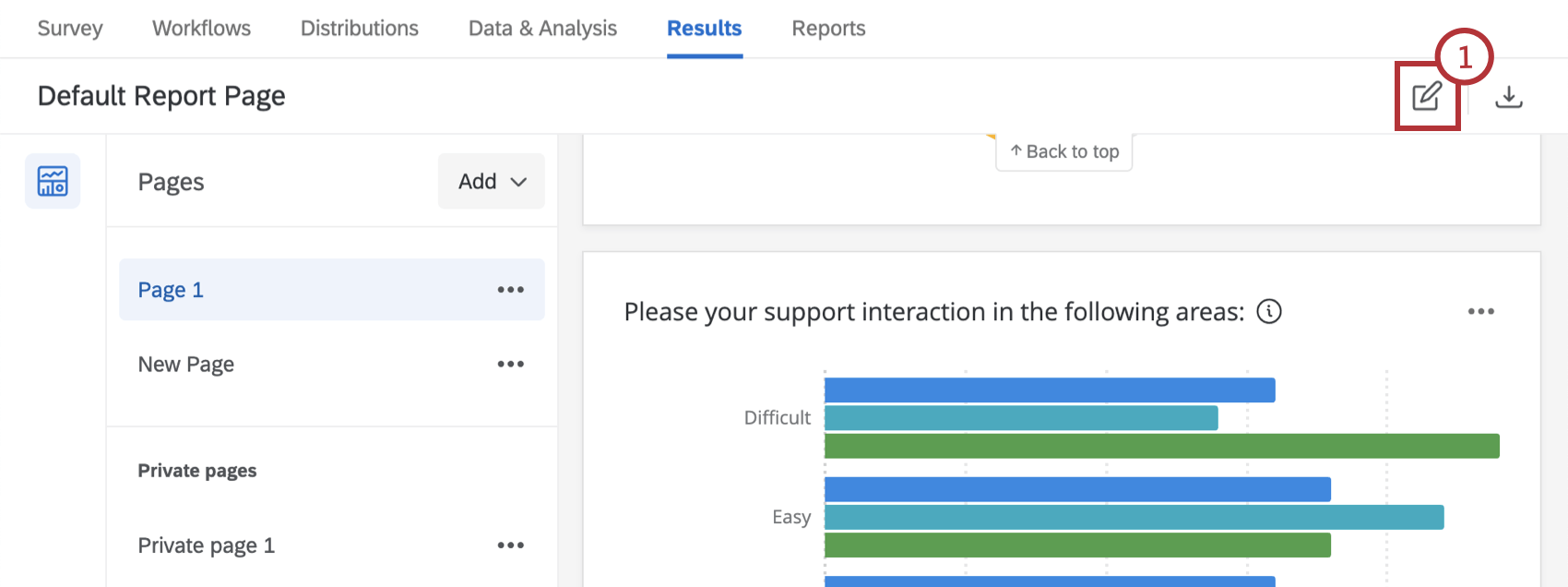 edit icon highlighted on a results dashboard