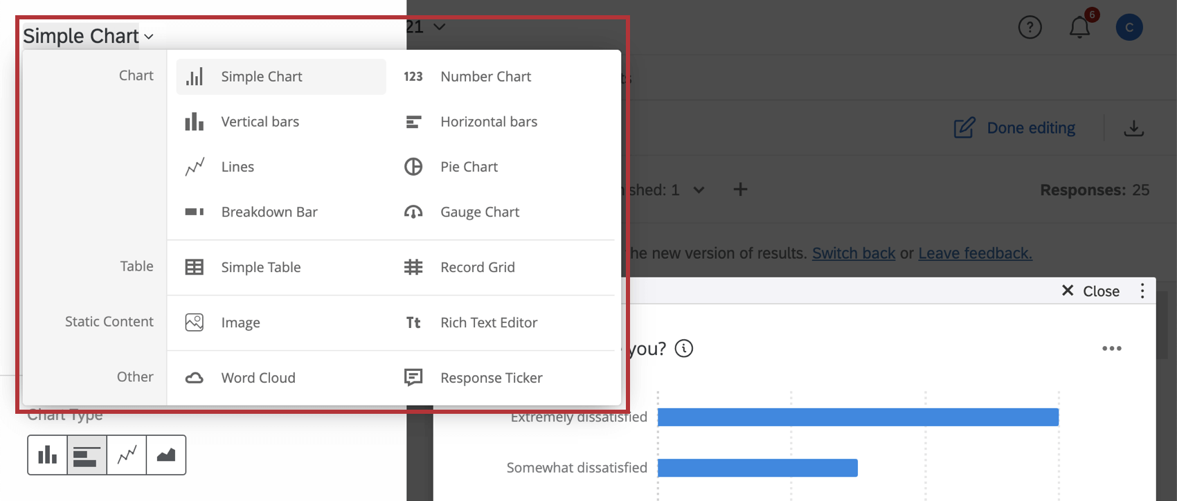 tipi di widget disponibili allinterno di una dashboard dei risultati