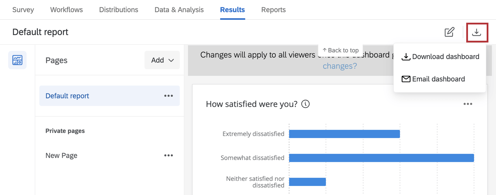 eRGEBNISSE DASHBOARD-SEITE mit Hervorhebung der Download-Schaltfläche