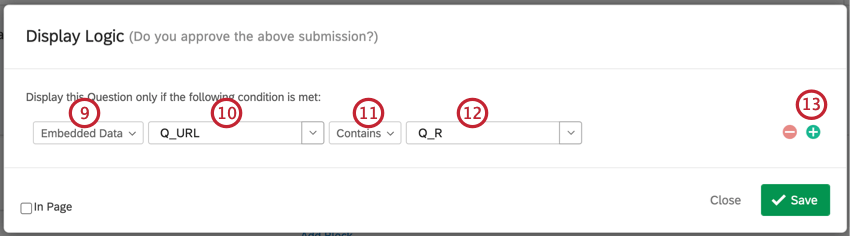 creating a logic condition for embedded data Q_URL contains Q_R