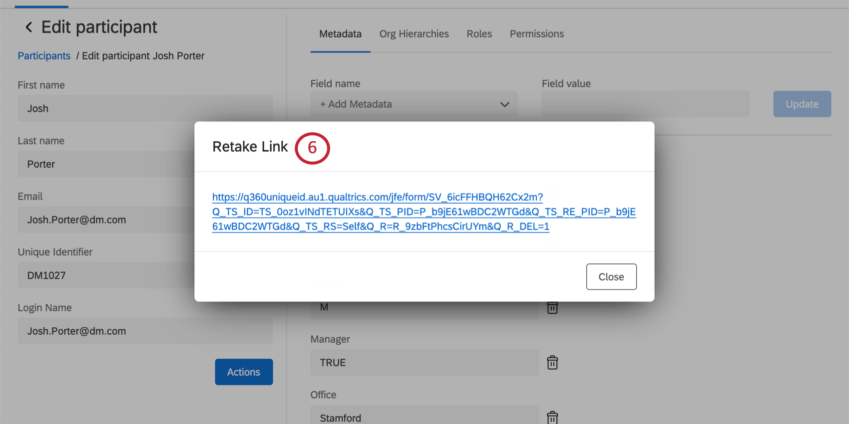 Lien de reprise dans une fenêtre pop-up