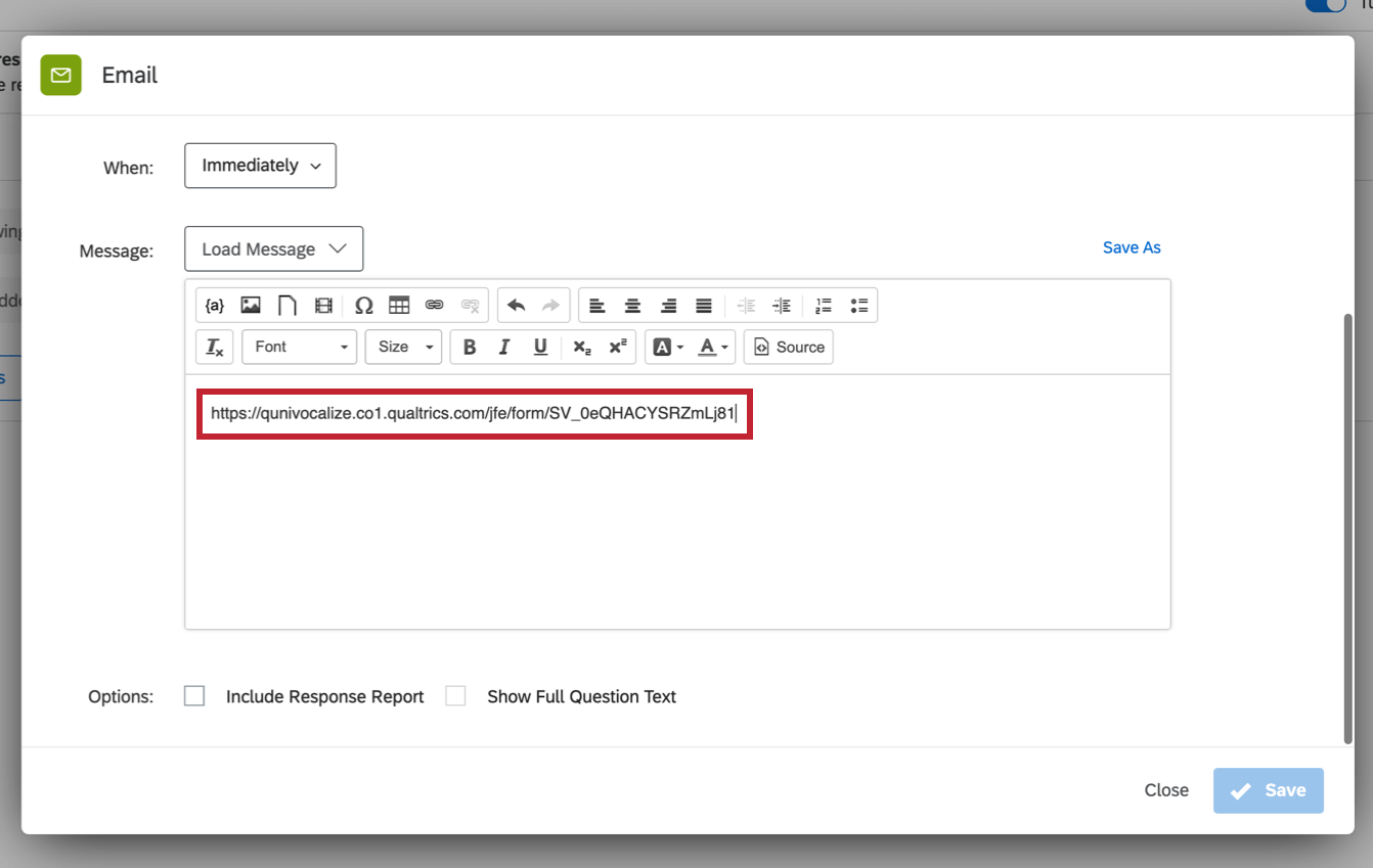 Zeigt den Wiederholungslink im Text der E-Mail an.