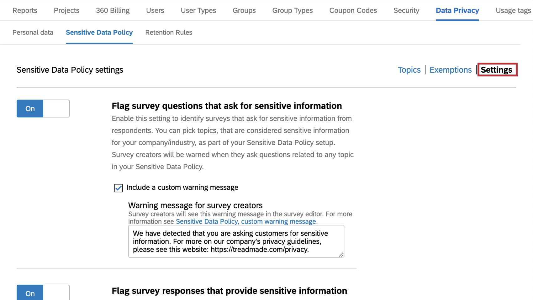 Flag survey questions that ask for sensitive information