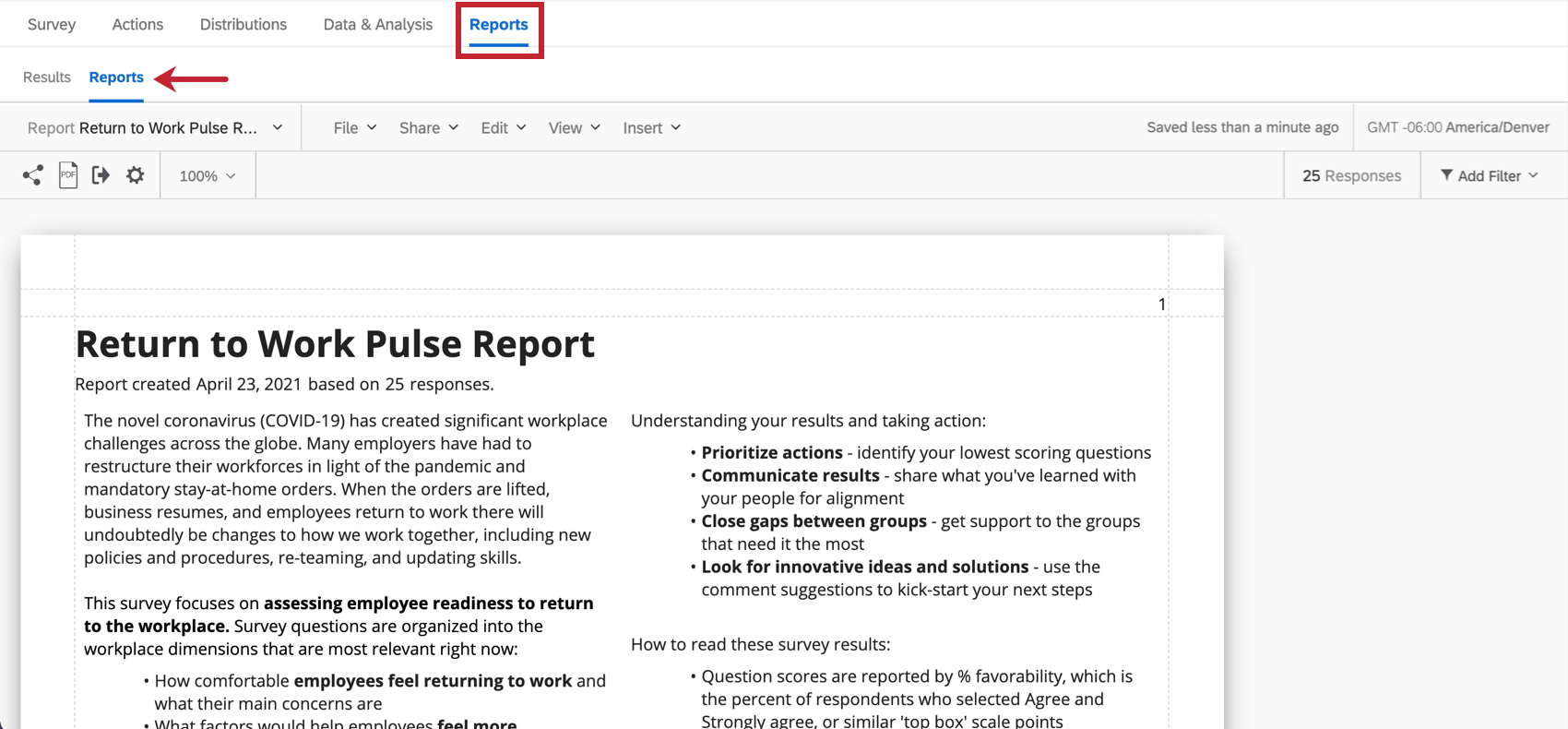 the reports tab