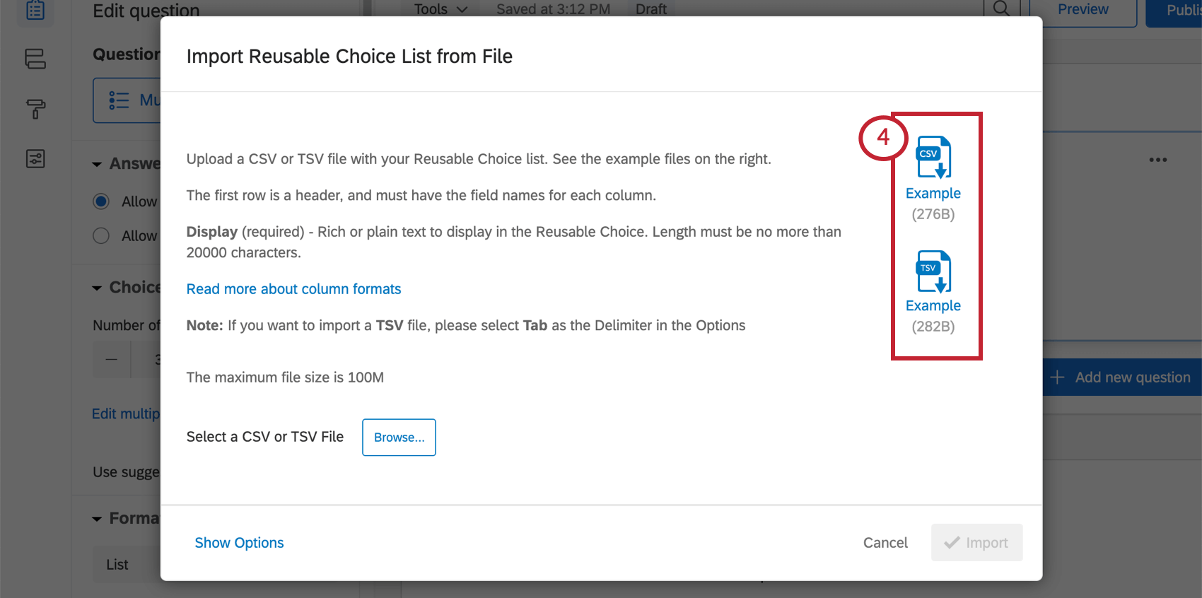 Import Reusable Choice List from File window, complete with example file