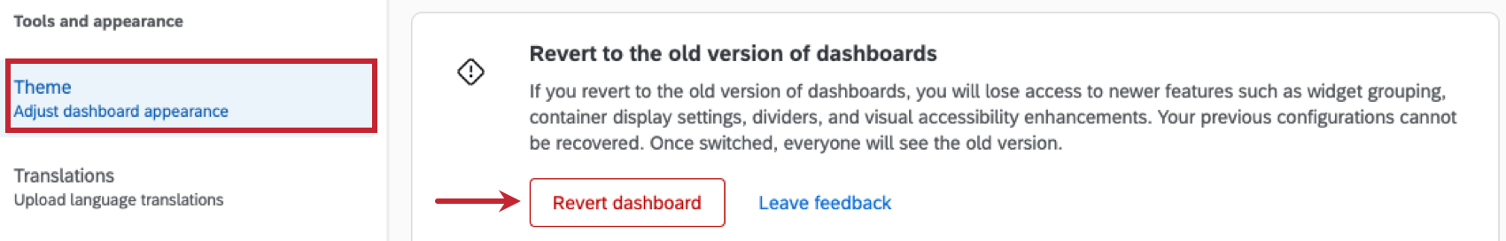 switching back from results dashboards