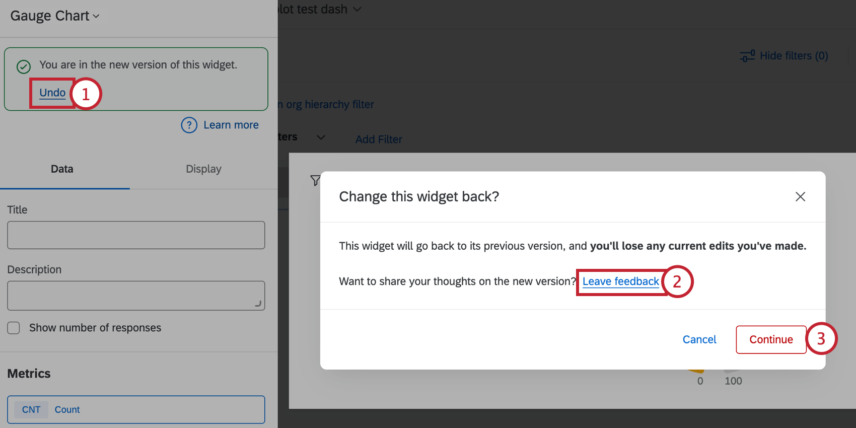rÜCKGÄNGIG MACHEN zum alten Widget-Format zurückkehren