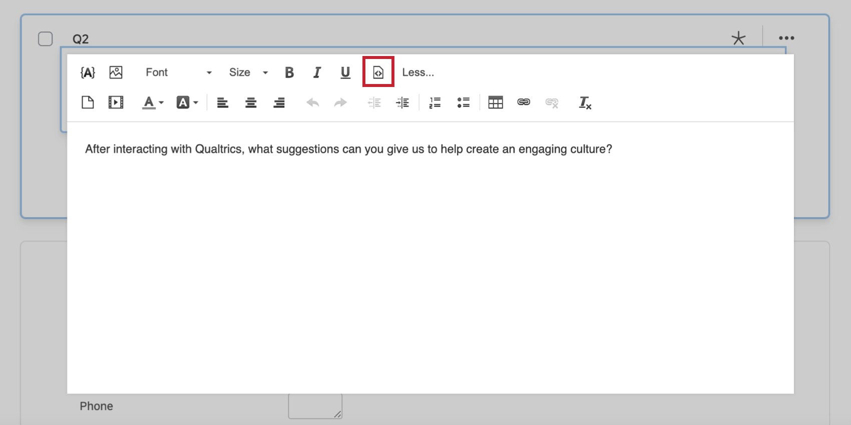 HTML source button in the rich content editor