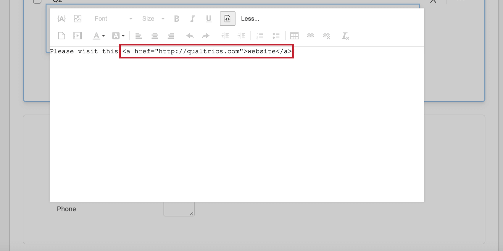 Texto com hiperlink na visualização da fonte HTML