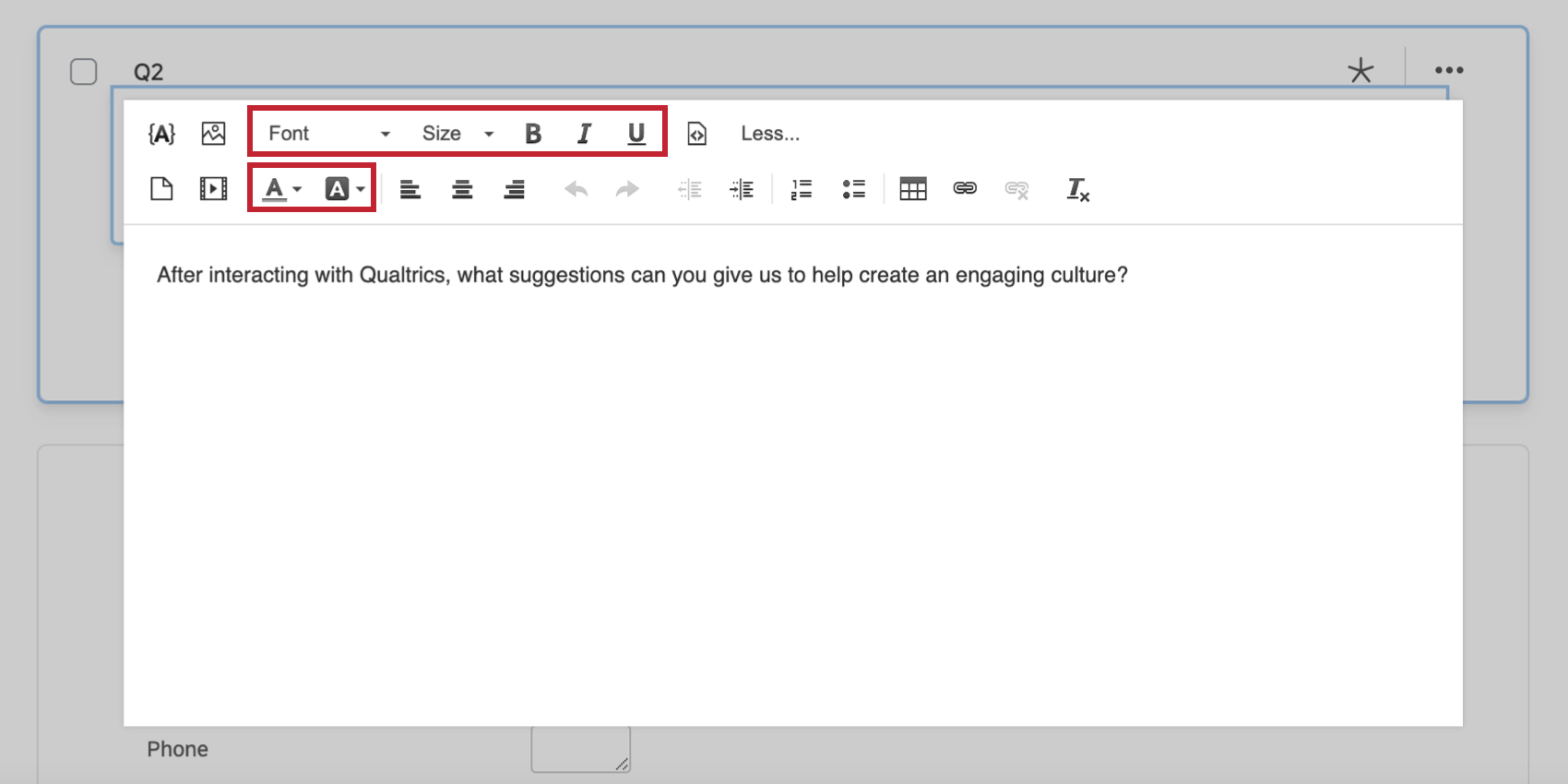 Opciones de estilo de fuente en el editor de contenido enriquecido