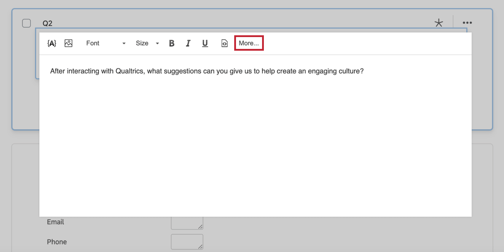 The More option in the rich content editor