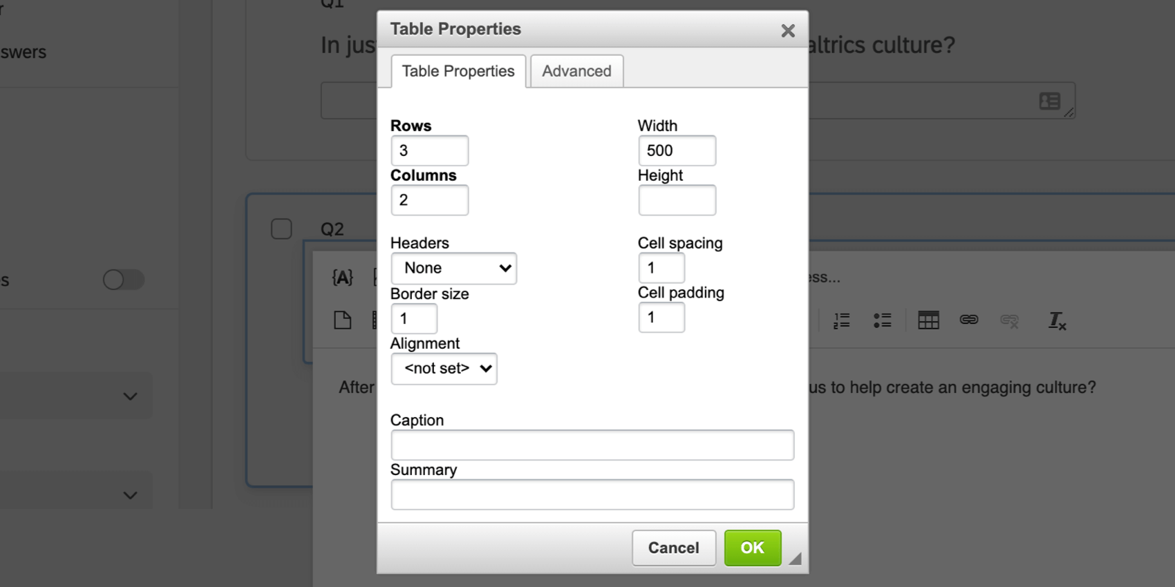 Editor di tabelle nellEditor per contenuti avanzati