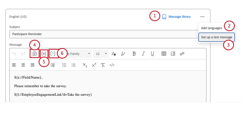 the content editor of the Engagement invite email