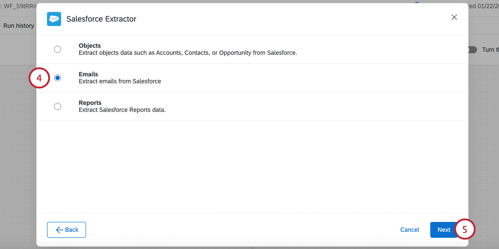 auswahl von E-Mails als Datentyp für den Import