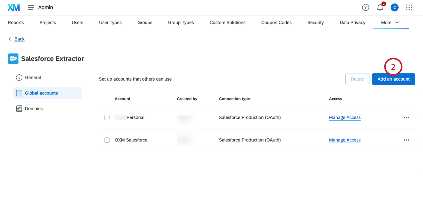 clicking "add an account" for salesforce
