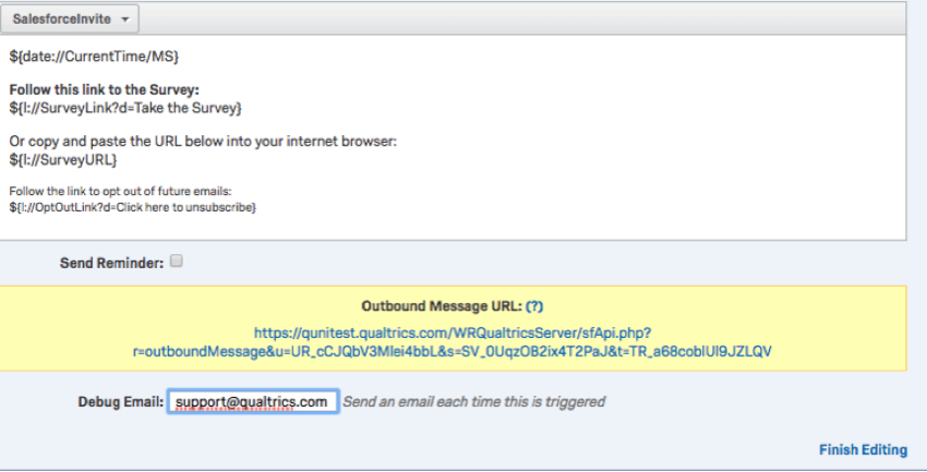 Debug email and outbound messages URL