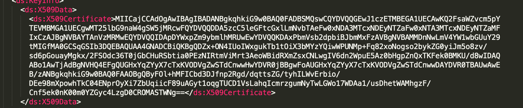 Certificat X509 dans une réponse SAML