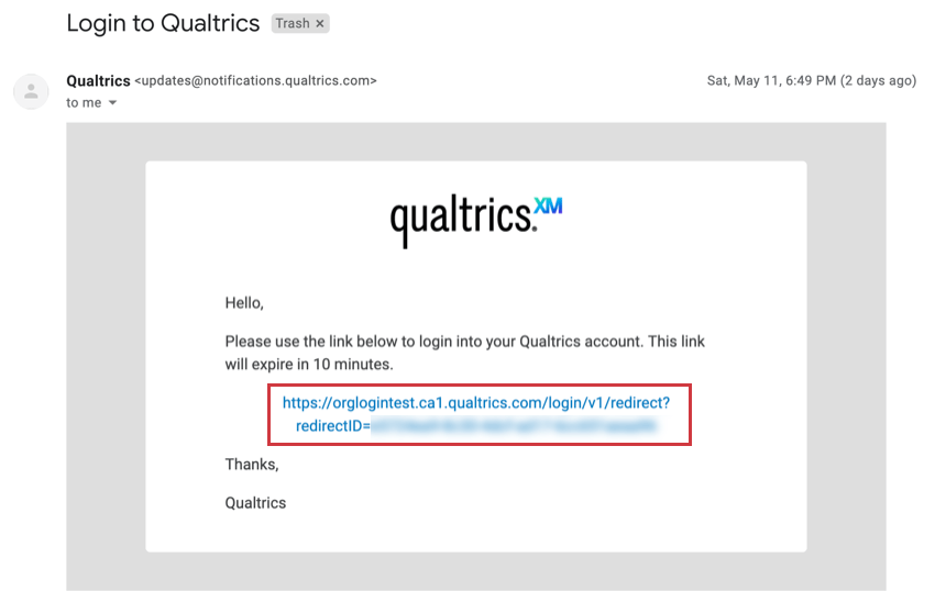 Email from Qualtrics called Login to Qualtrics