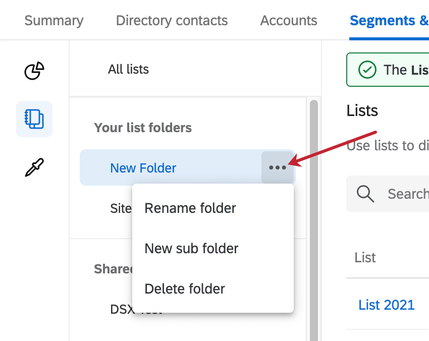 Dropdown next to a folder expanded