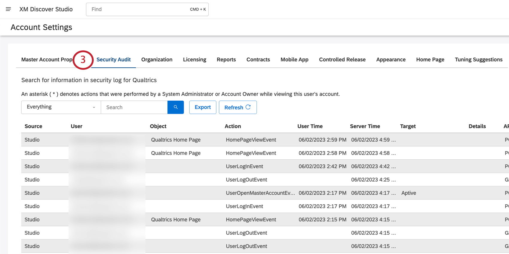 security audit tab