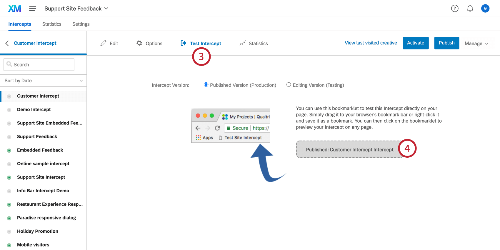 Intercept-Abschnitt des Intercepts mit dem angegebenen Bookmarklet testen