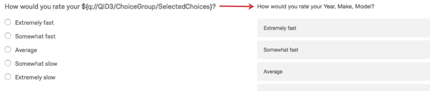 A question with piped text in the editor and in an active survey