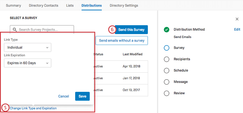 Modifier le type de lien et lexpiration est étendue