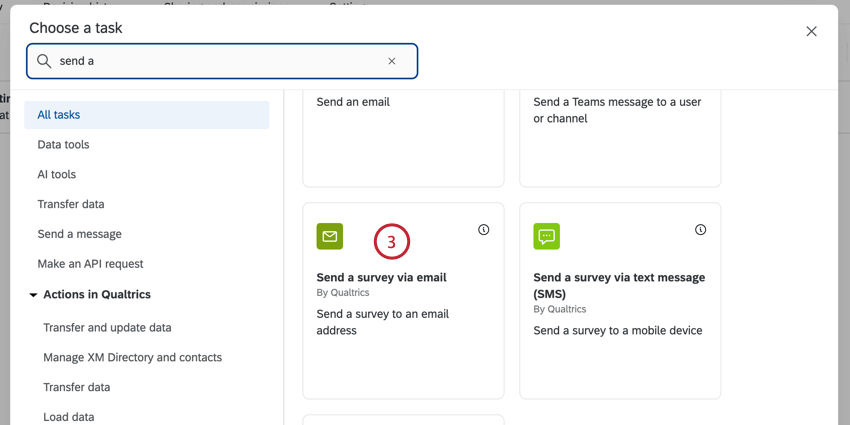 choosing the "send a survey via email" task