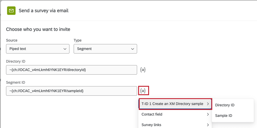 verwendung des Menüs DYNAMISCHER TEXT zur Auswahl einer Komponente aus einer früheren Aufgabe des Workflows