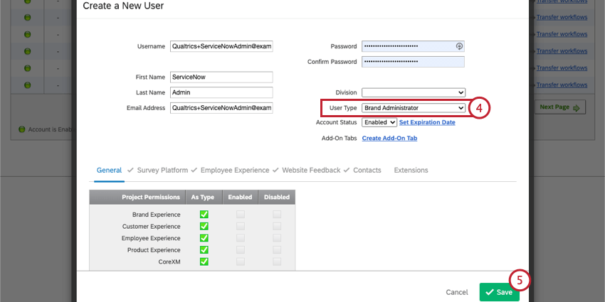 ユーザータイプをブランド管理者に設定したServiceNow管理者の設定