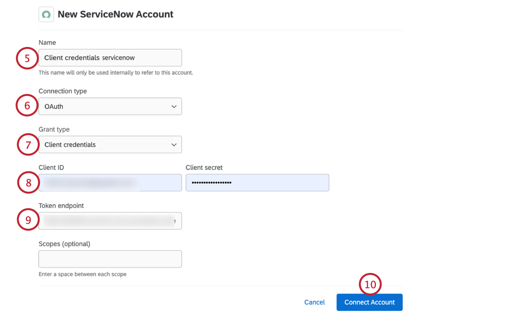 ajout dun compte servicenow à laide des informations didentification du client
