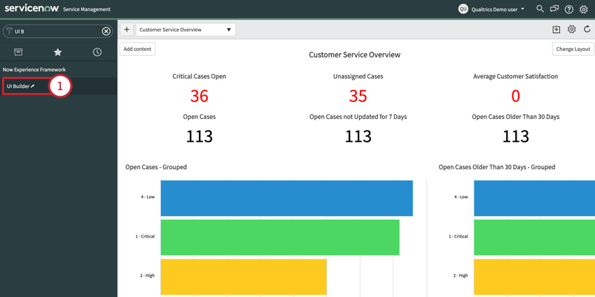 going to the UI builder in ServiceNow
