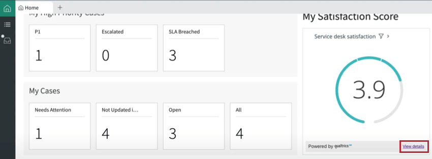 un dashboard incorporato in ServiceNow con il collegamento ai dettagli di visualizzazione nella parte inferiore del widget