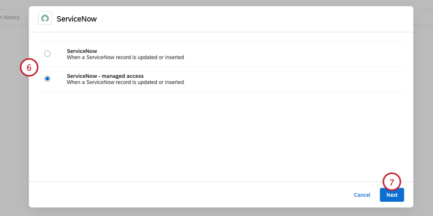 sélection dun type dévènement servicenow