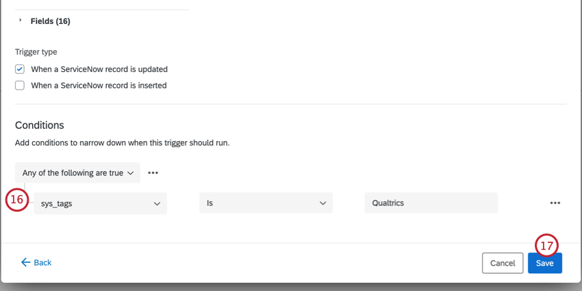 adding conditions to the servicenow event