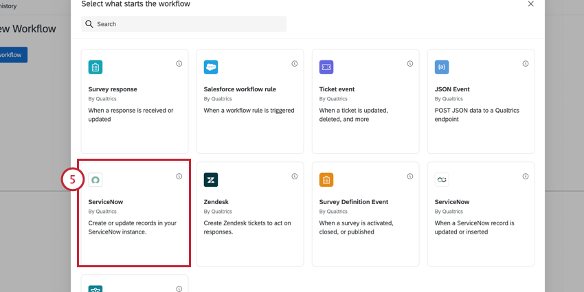 Elegir el evento servicenow
