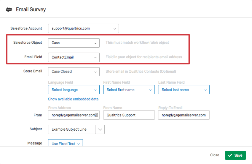 Salesforce Object and Email field in Trigger and Email Survey menu