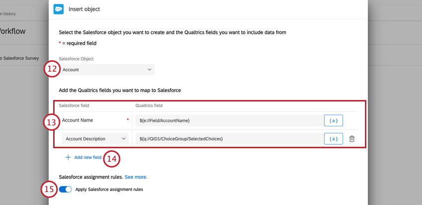 mappage des champs vers un objet salesforce